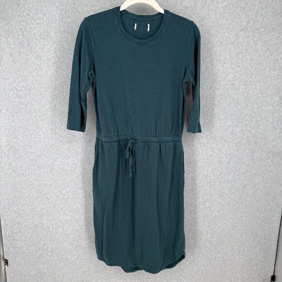 Pact Womens Relaxed Slub Tie Waist Dress Size XS Blue Pockets Casual Knee Length - Picture 1 of 11